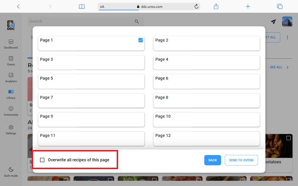 Modal send recipes